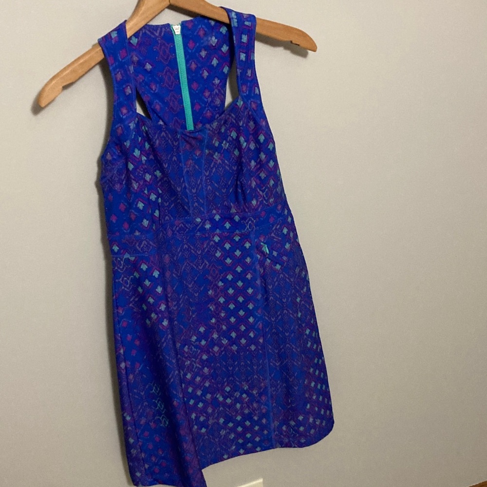 Title Nine Blue and Purple Patterned Mini Dress, Size 4 lightweight summer dress - Picture 3 of 10